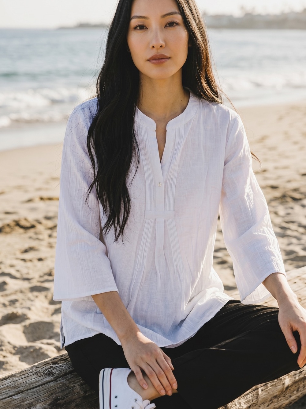 Counterparts White Split-Neck Tunic